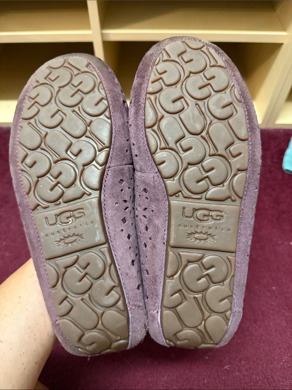 UGG Women's Wine Suede Shearling Moccasins with Satin Bow - Picture 2 of 4